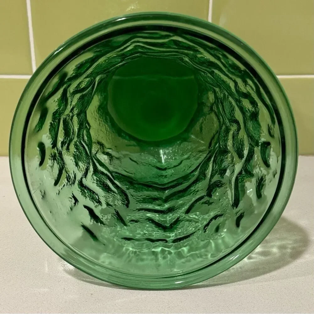 Vintage Green Crinkle Glass Vase — Textured Mid-Century Statement Piece - Picture 4 of 4